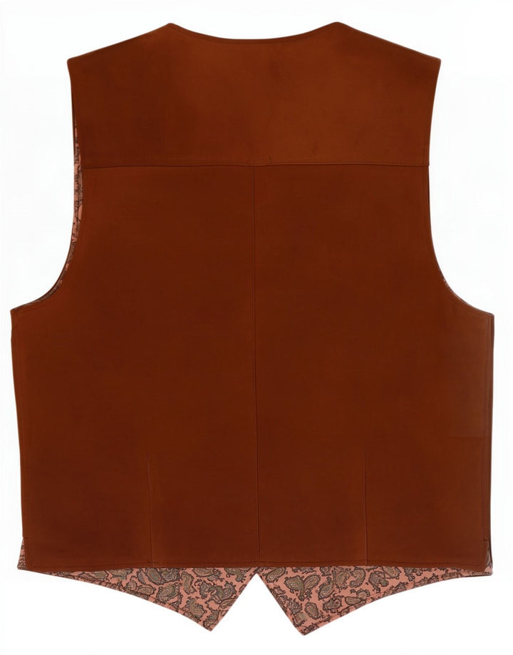 Gilet vintage da uomo in pelle scamosciata marrone medio