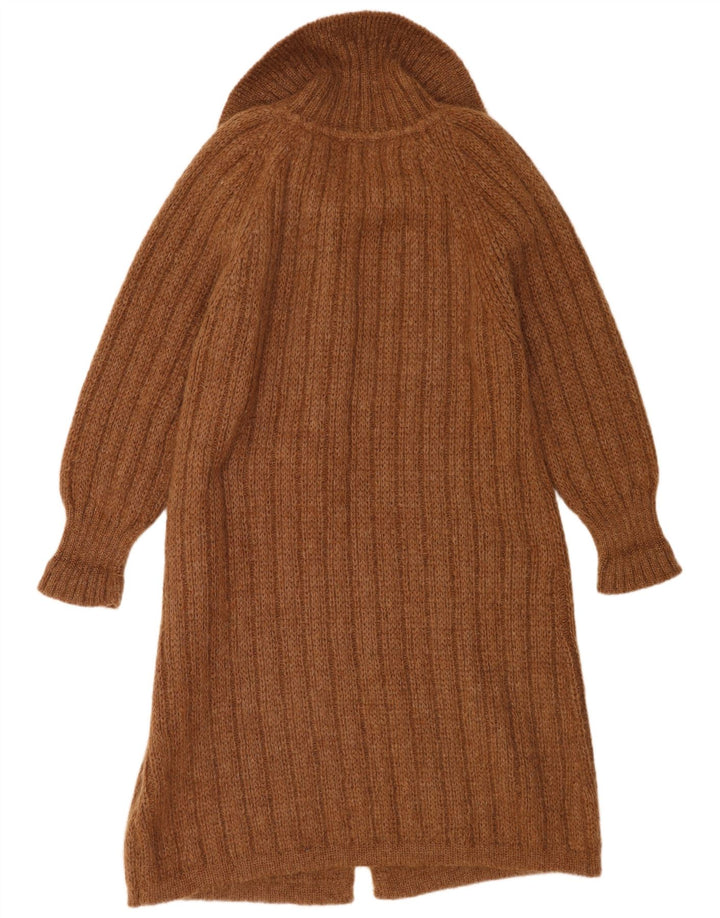 Maglione cardigan lungo oversize da donna vintage UK 14 Modale marrone medio