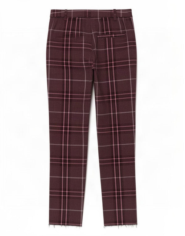 Pantaloni da abito da donna Marks & Spencer UK 10 piccoli W28 L28 quadri bordeaux