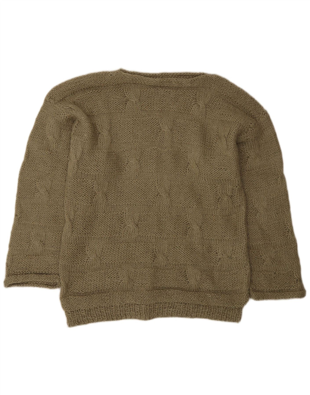 Maglione vintage da uomo con scollo a barca, color kaki medio