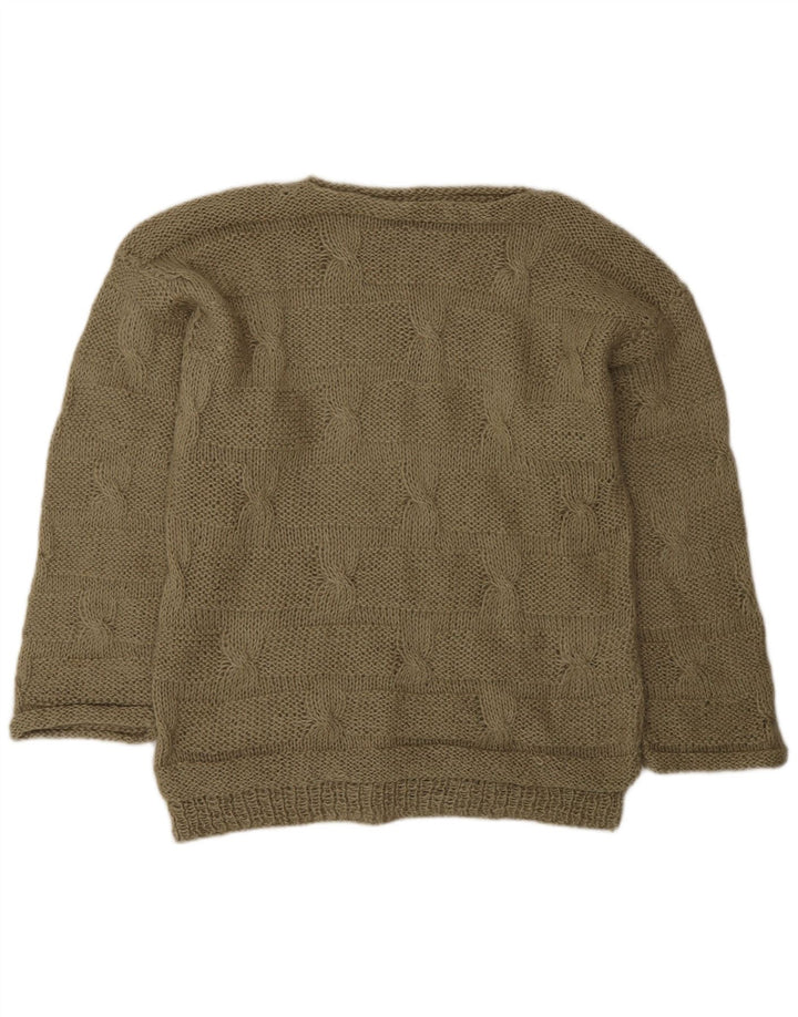 Maglione vintage da uomo con scollo a barca, color kaki medio