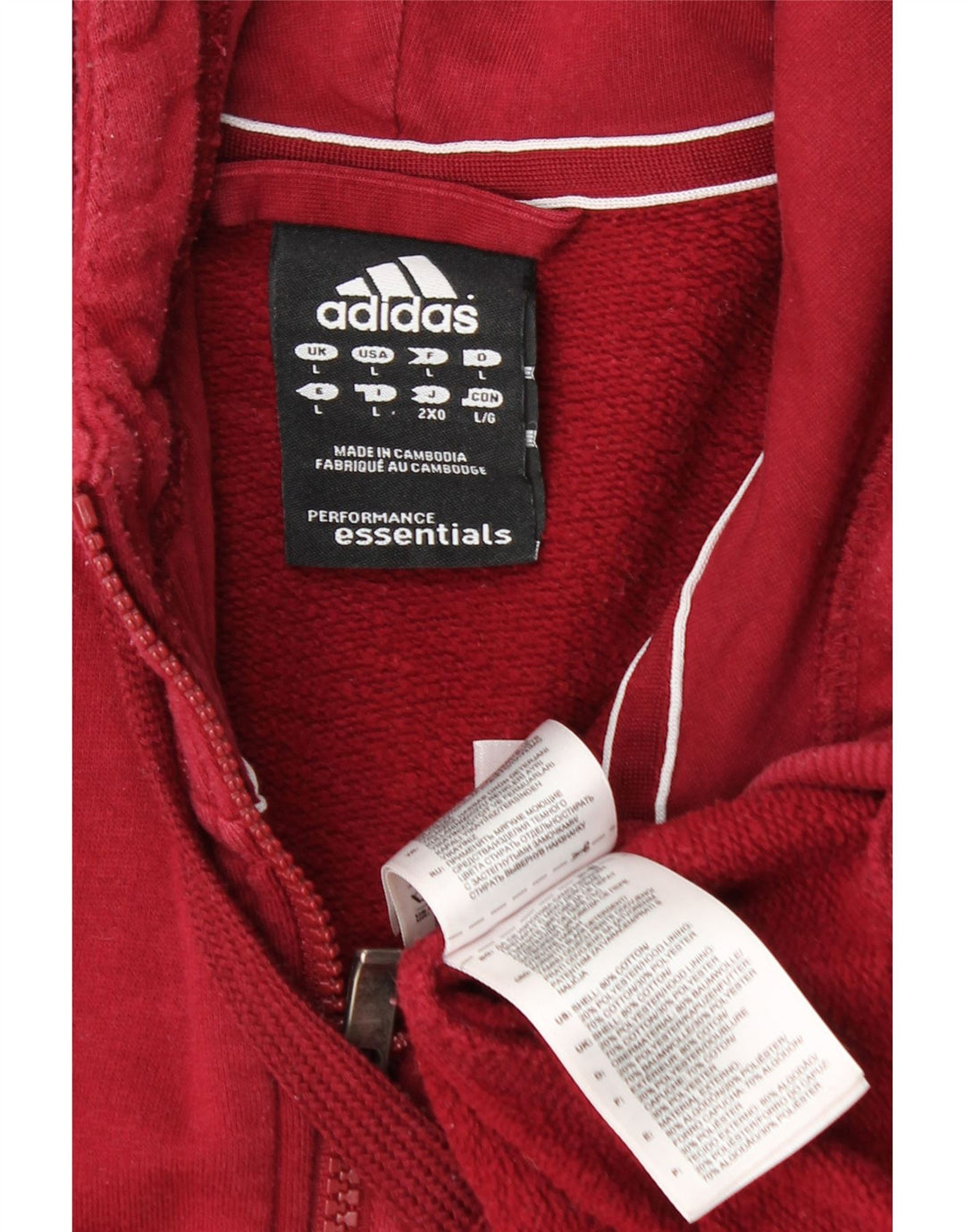 Maglione con cappuccio e zip da uomo ADIDAS grande in cotone rosso