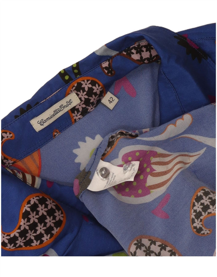 Camicetta Camicia Vintage da Donna IT 42 Blu Medio Paisley Poliammide