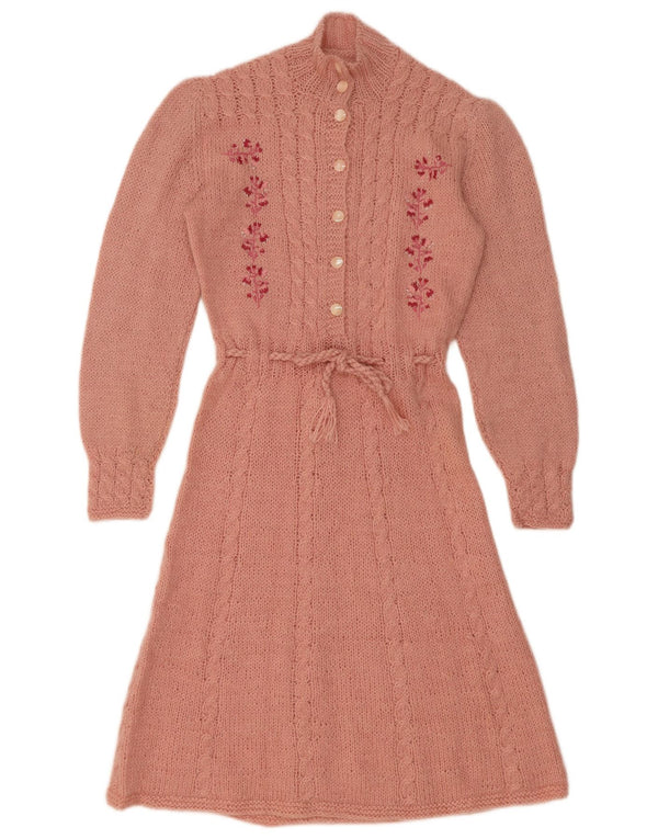 Abito maglione vintage a maniche lunghe da donna UK 10 piccolo floreale rosa