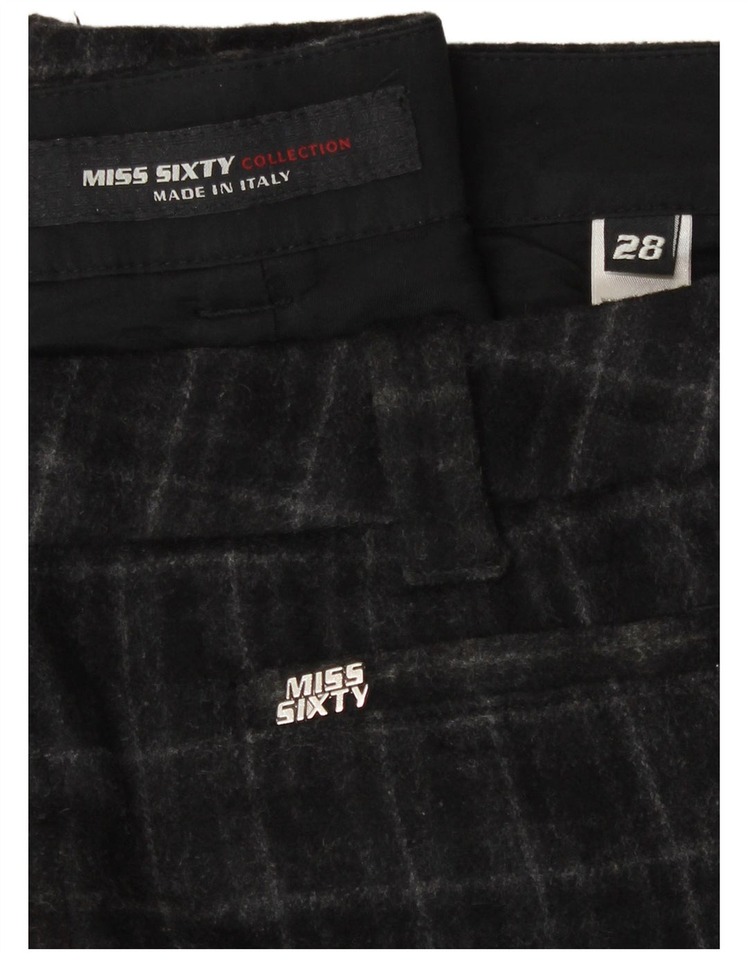 Pantaloni casual a gamba larga da donna Miss Sixty W28 L32 in lana a quadri neri