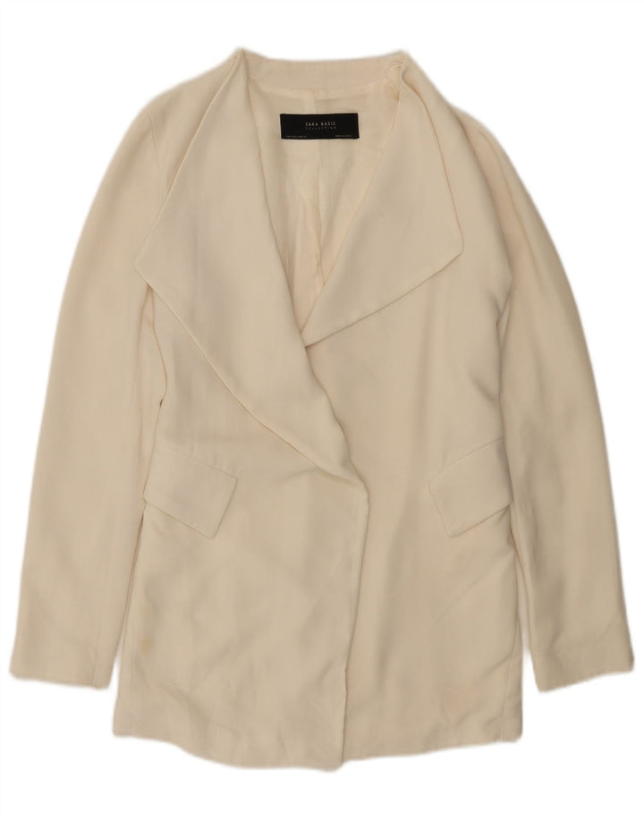 Giacca blazer aperta da donna Zara UK 10 piccola in poliestere bianco sporco