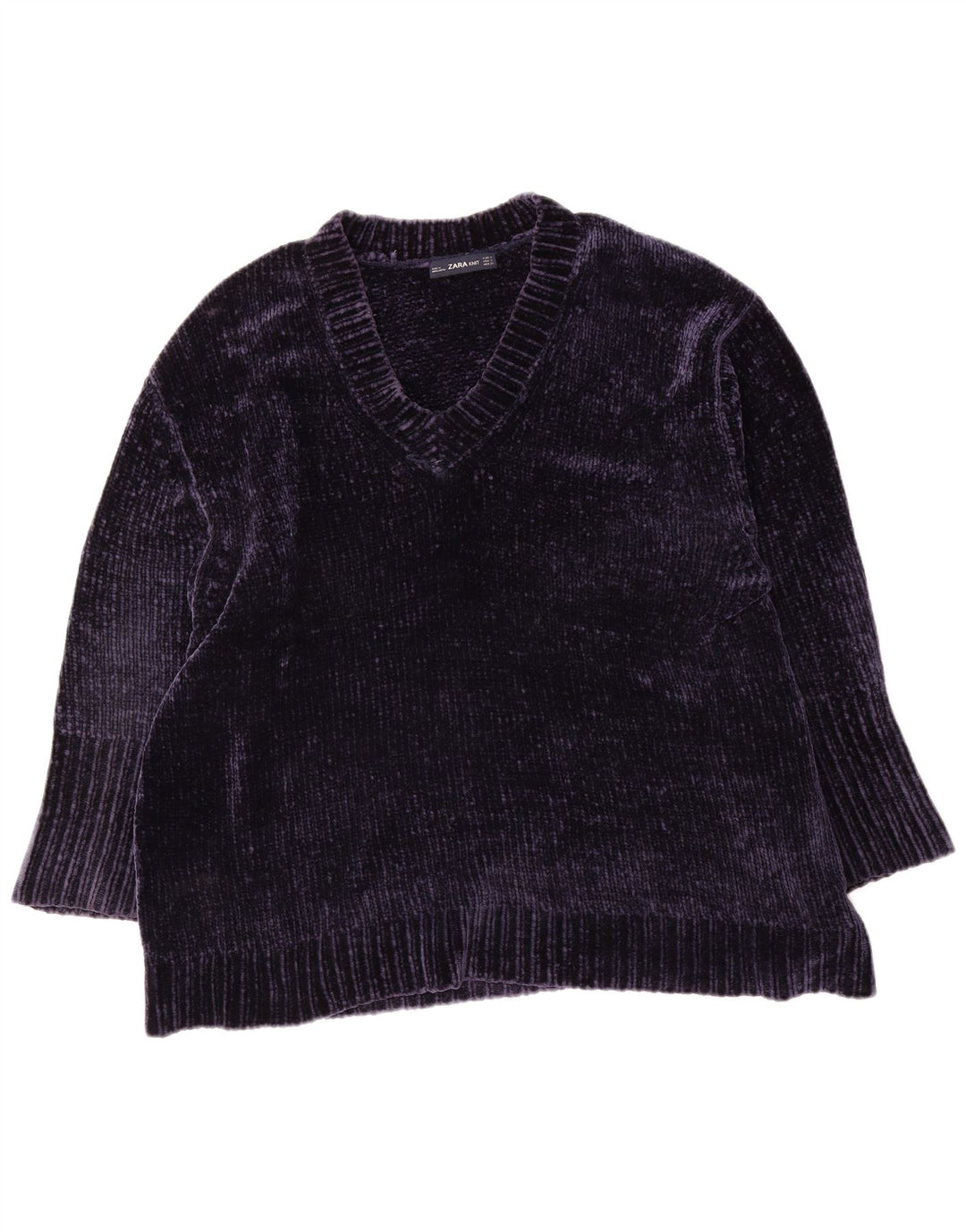 Maglione maglione oversize con scollo a V da donna Zara UK 10 piccolo poliestere blu navy