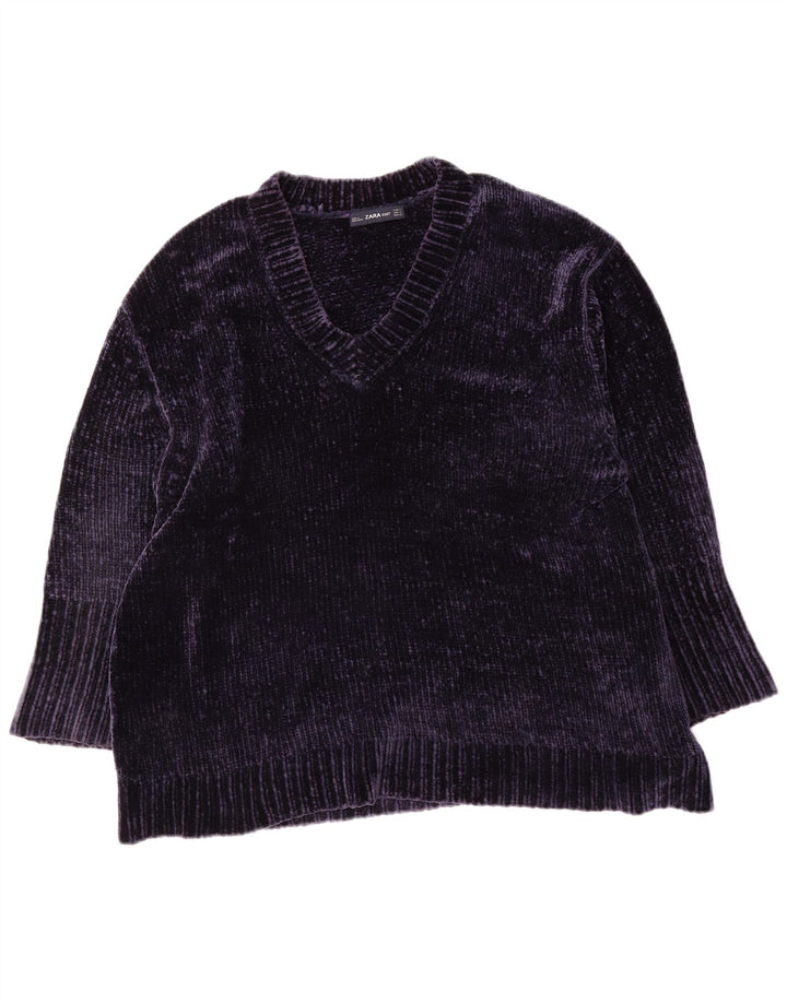 Maglione maglione oversize con scollo a V da donna Zara UK 10 piccolo poliestere blu navy