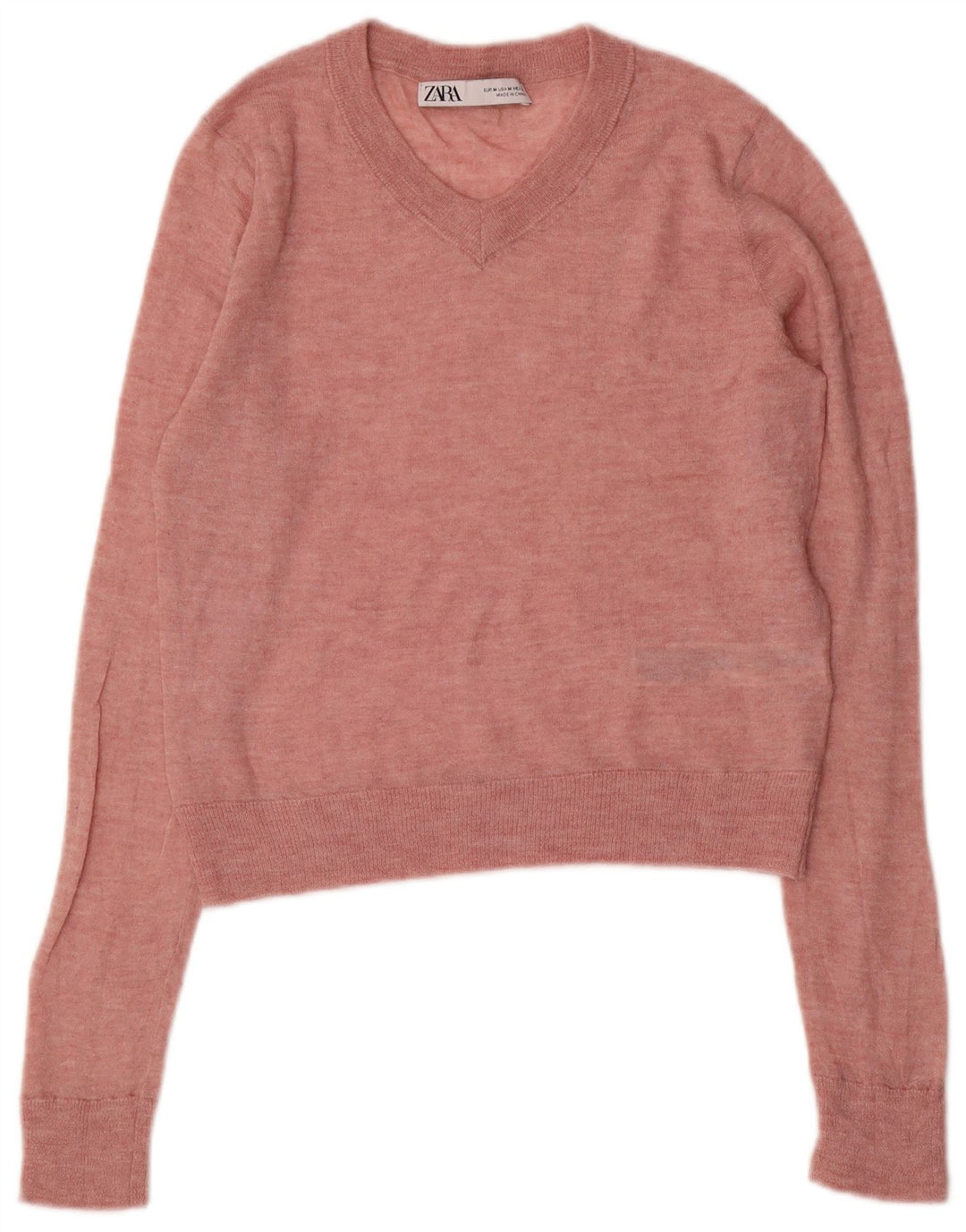 Maglione corto con scollo a V da donna ZARA UK 12 Nylon rosa medio