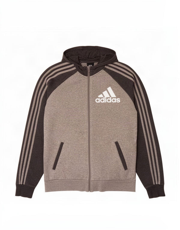 Felpa con cappuccio e zip Adidas da bambino 15-16 anni in cotone color block grigio