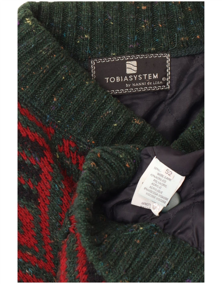 Maglione cardigan da uomo Tobia System IT 52 Large Green Geometric Wool