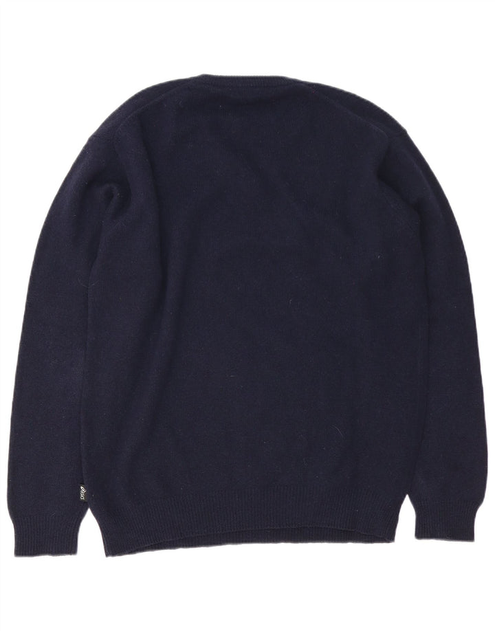 Maglione da uomo con scollo a V Asics, grande, in lana d'agnello blu navy