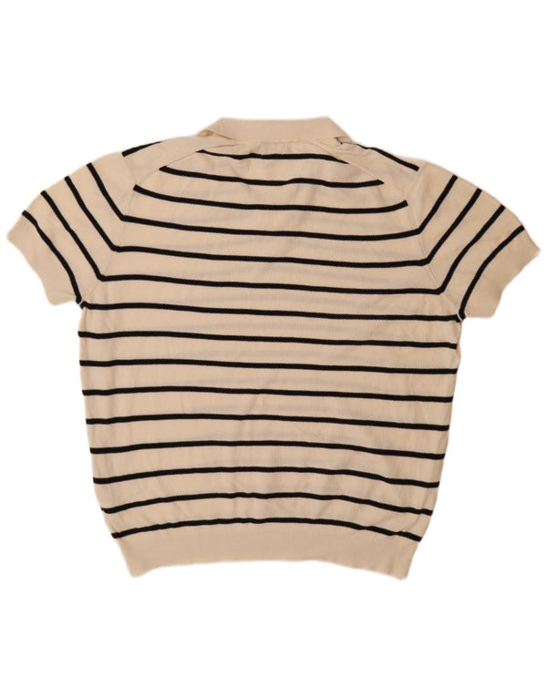 Massimo Dutti Maglione da uomo a maniche corte con collo a polo XL a righe beige