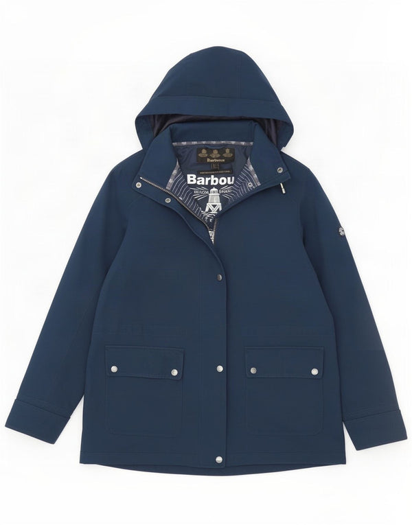 Giacca antipioggia con cappuccio da donna Barbour UK 16 Large Blu Navy Cotton