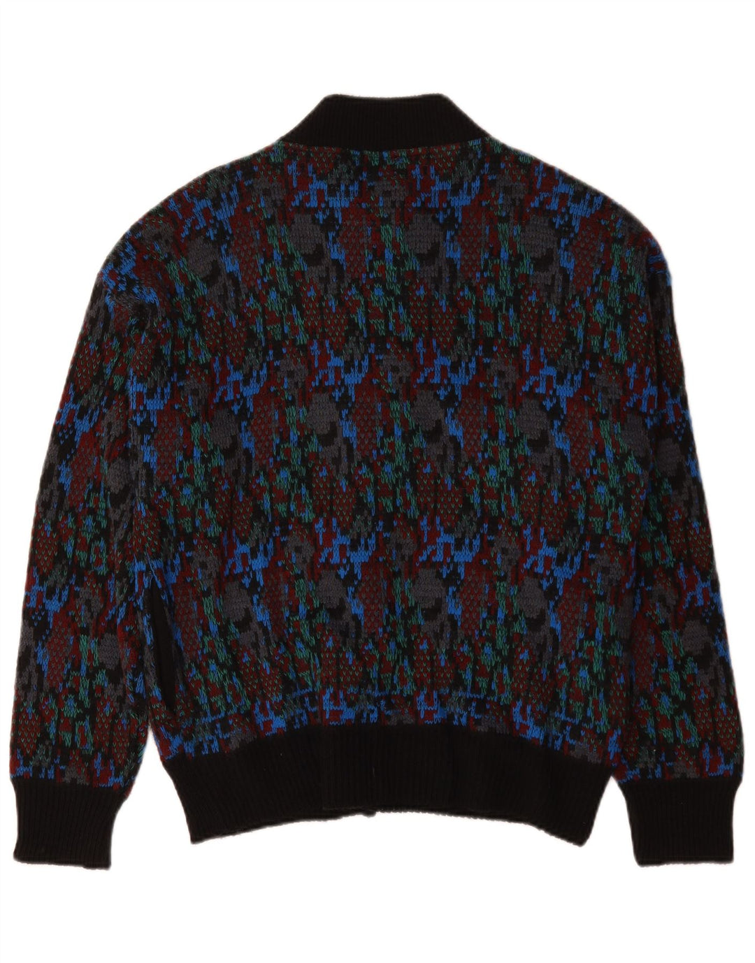 Maglione cardigan vintage da uomo con motivo astratto in lana multicolore media