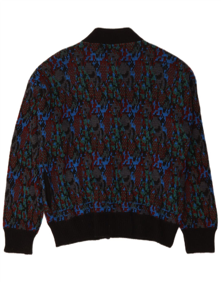 Maglione cardigan vintage da uomo con motivo astratto in lana multicolore media