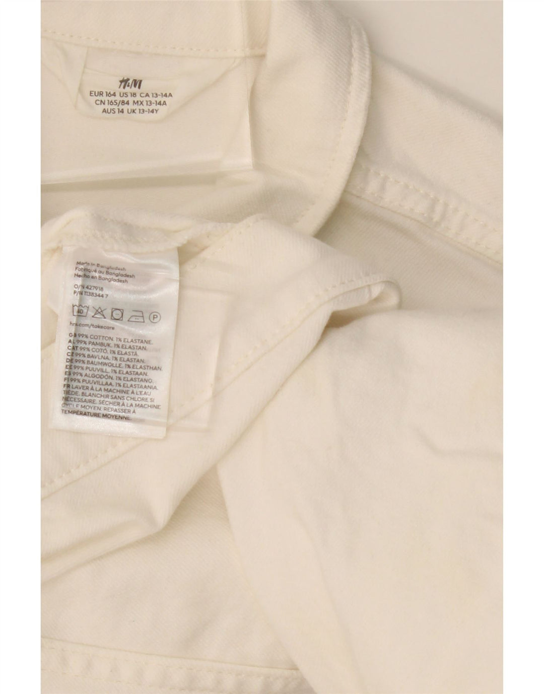 H&M Girls Crop Denim Jacket 13-14 Years White Cotton Vintage H&M and Second-Hand H&M from Messina Hembry 