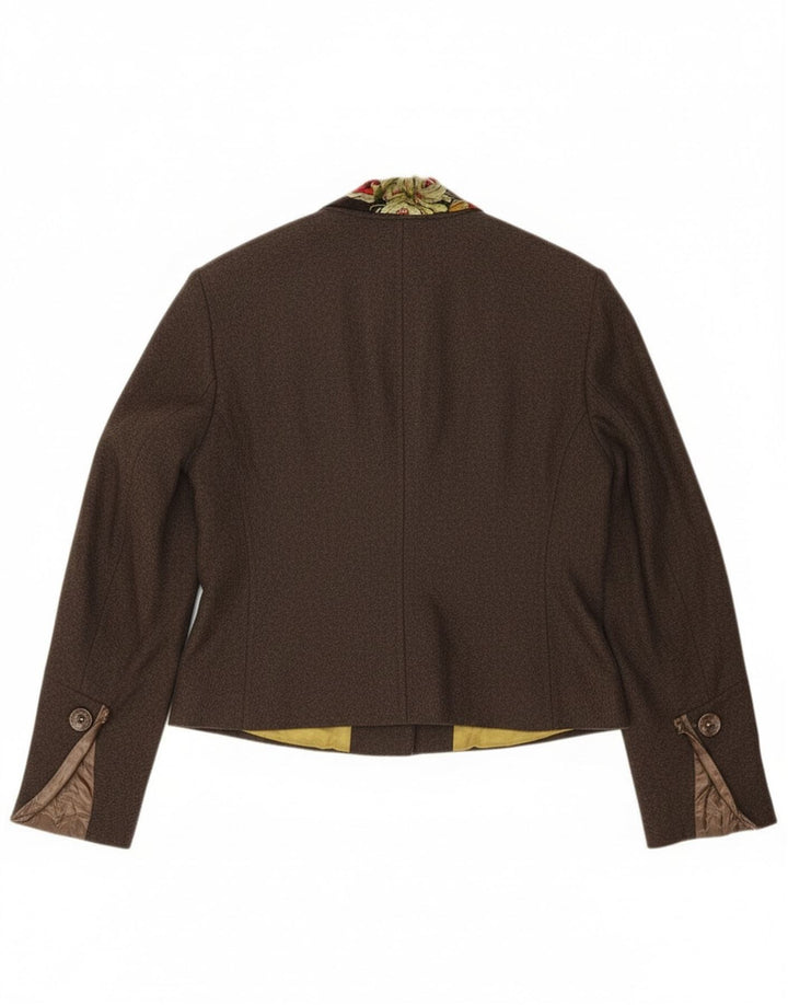 Giacca blazer vintage da donna a 7 bottoni EU 42 grande lana vergine marrone