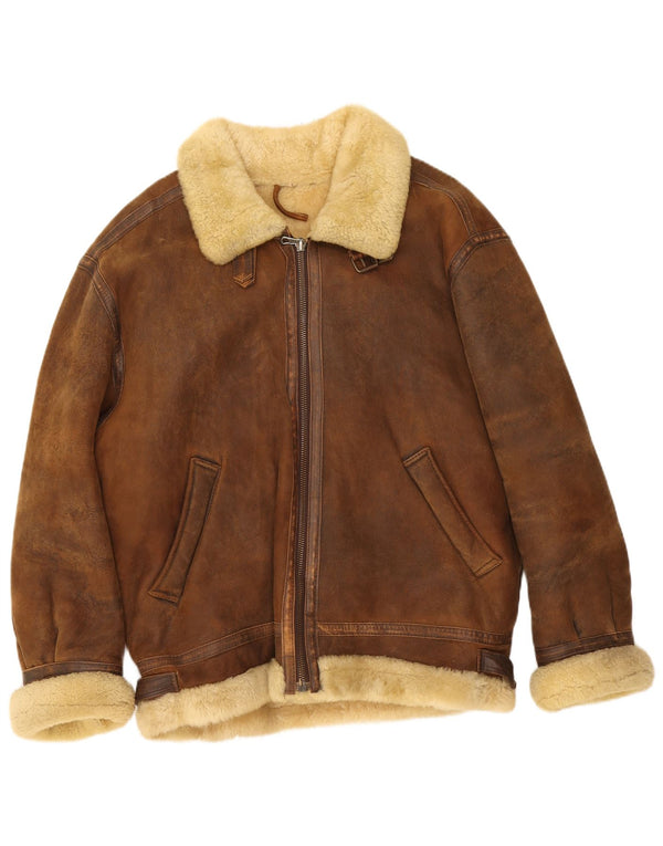 Giacca in shearling vintage da uomo UK 42 XL Shearling marrone