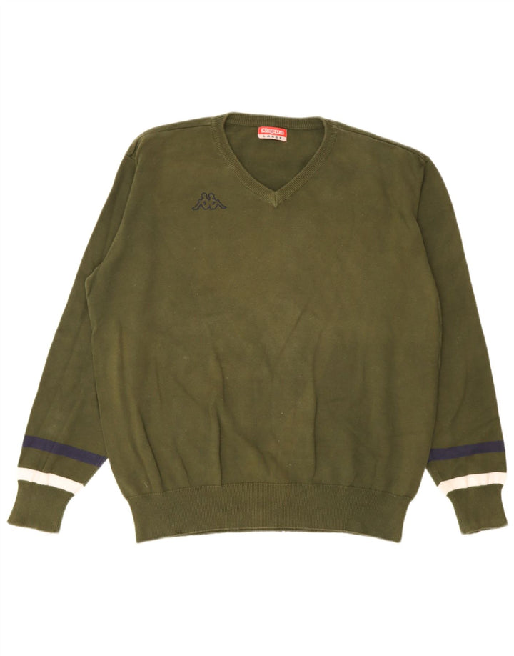 Maglione Kappa da uomo con scollo a V, cotone a righe grandi verdi