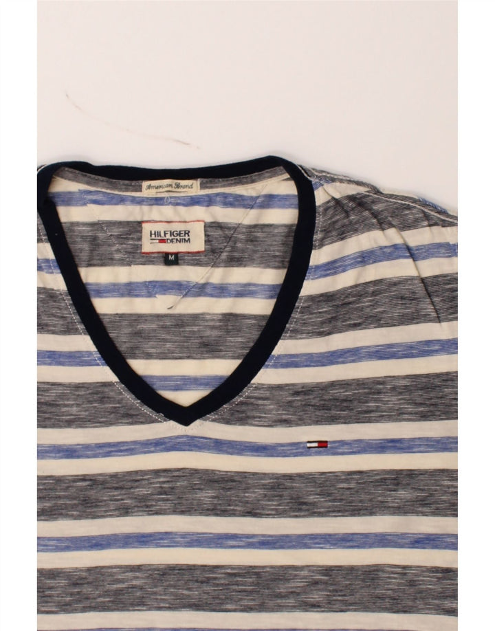 TOMMY HILFIGER Mens T-Shirt Top Medium Grey Striped Cotton Vintage Tommy Hilfiger and Second-Hand Tommy Hilfiger from Messina Hembry 