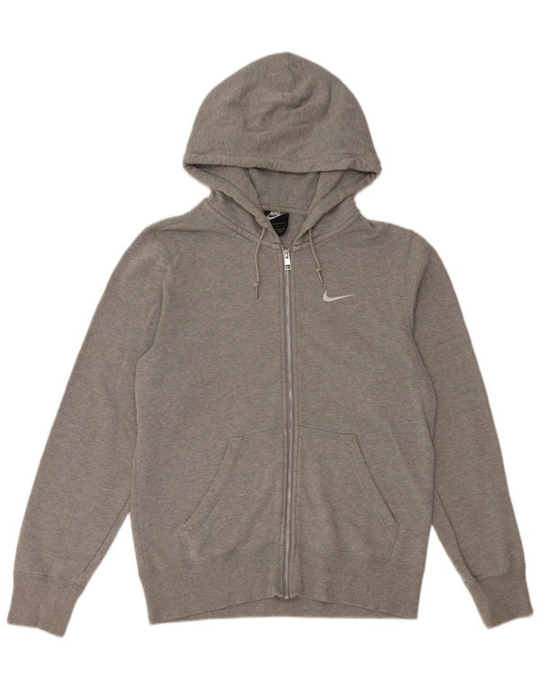 NIKE Mens Zip Hoodie Sweater Small Grey Flecked Cotton