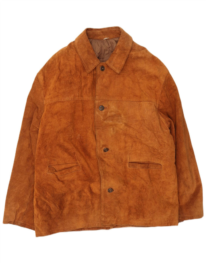 Giacca vintage in pelle scamosciata da donna UK 44 2XL Marrone
