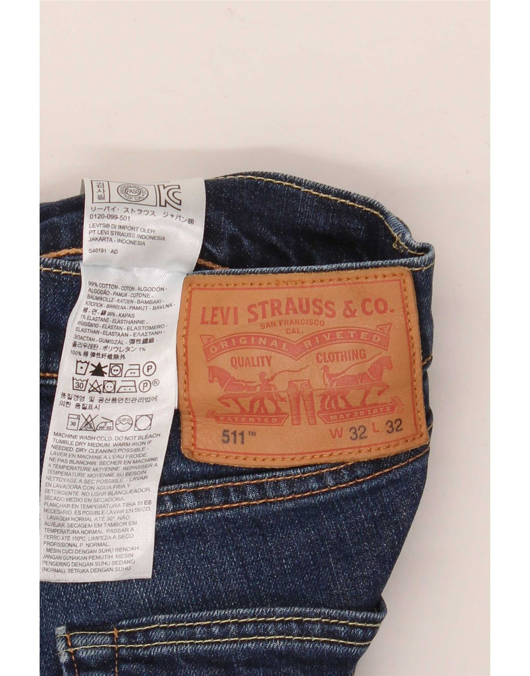 Levi's Uomo 511 Slim Jeans W32 L32 Cotone Blu