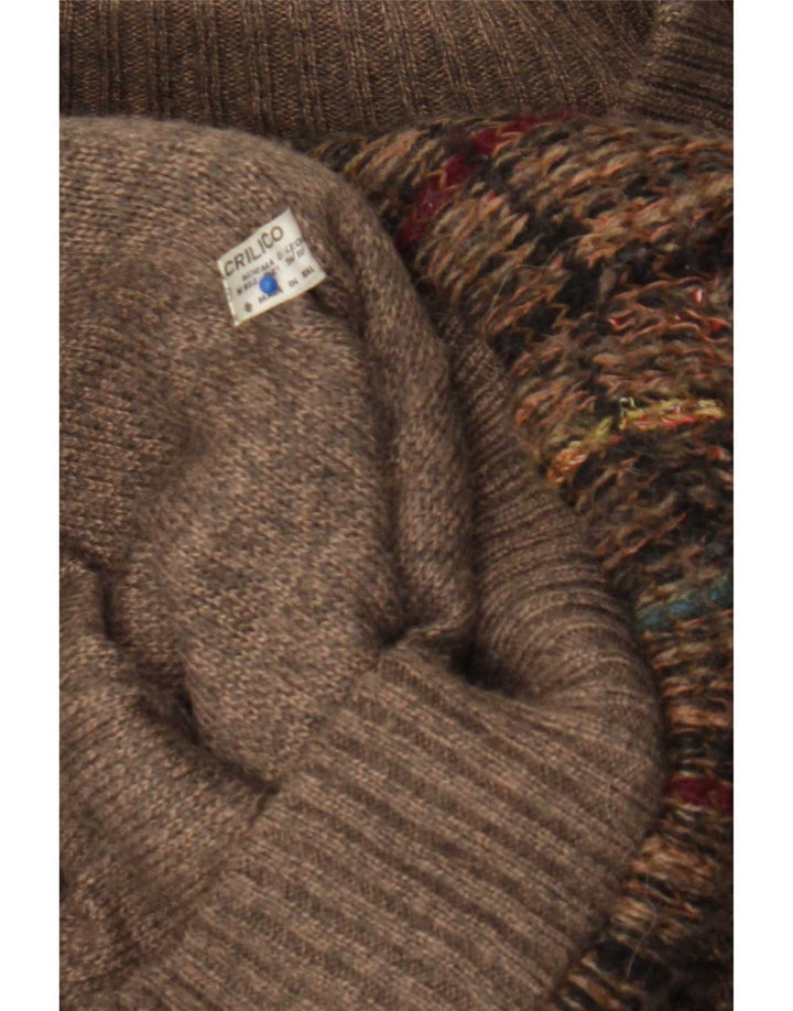 Maglione cardigan da uomo vintage in acrilico a quadri marroni grandi