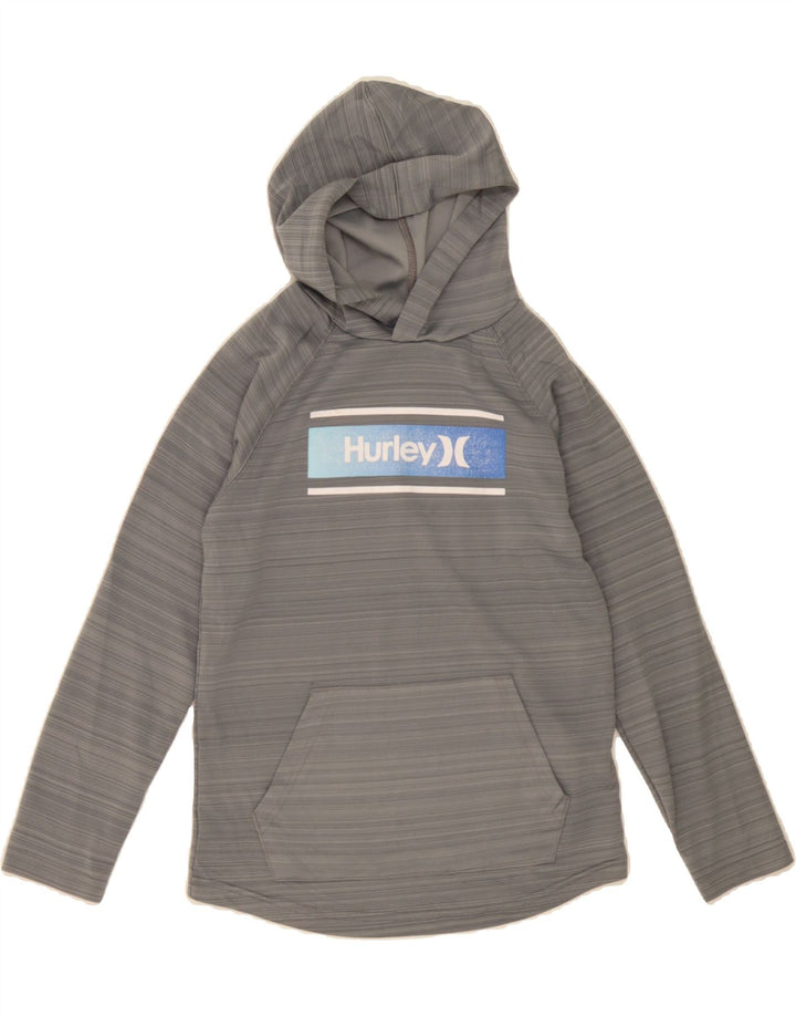 HURLEY Boys Graphic Hoodie Jumper 11-12 Years Medium  Grey Striped Vintage Hurley and Second-Hand Hurley from Messina Hembry 