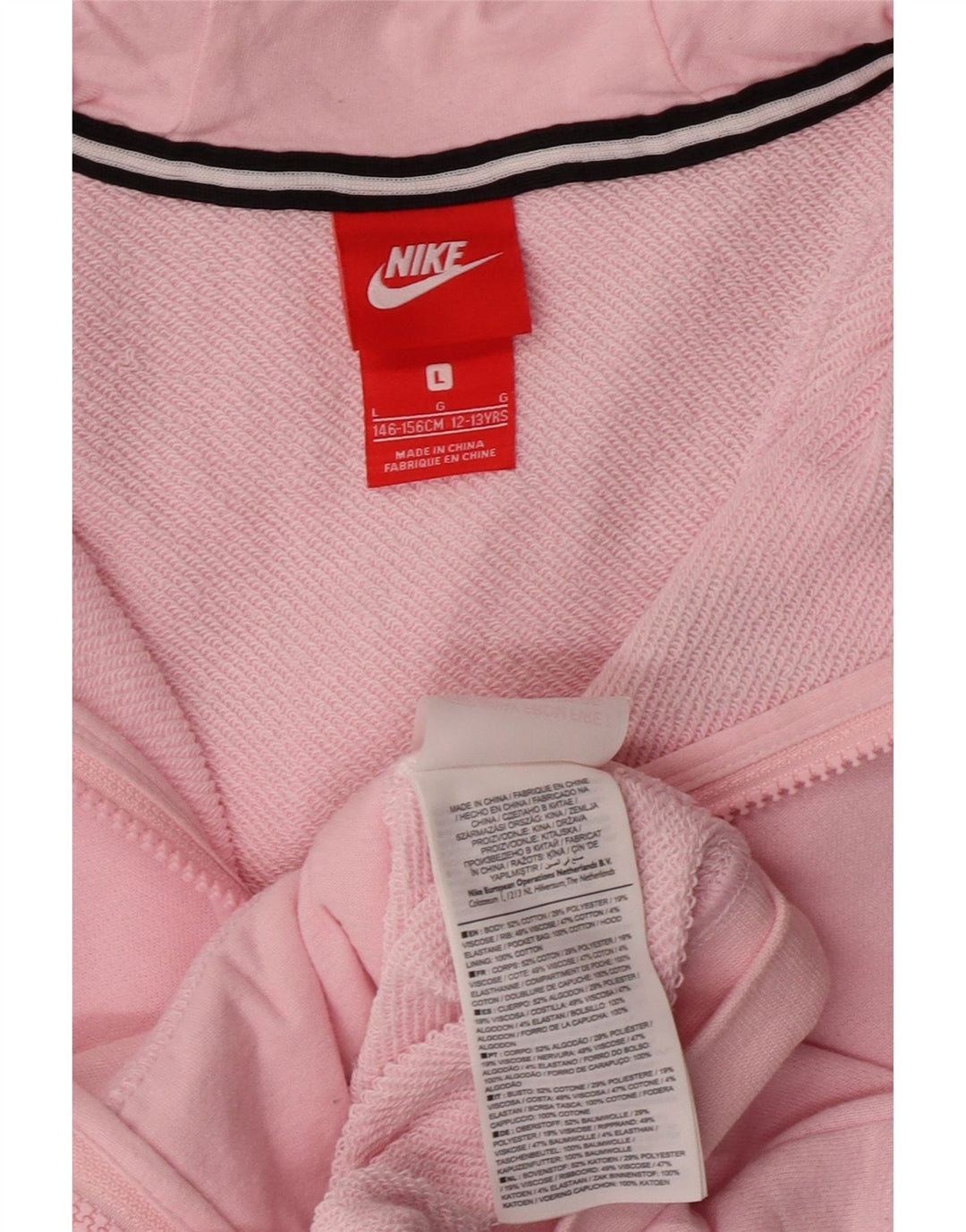 Maglione con cappuccio e zip per ragazze NIKE 12-13 anni grande in cotone rosa