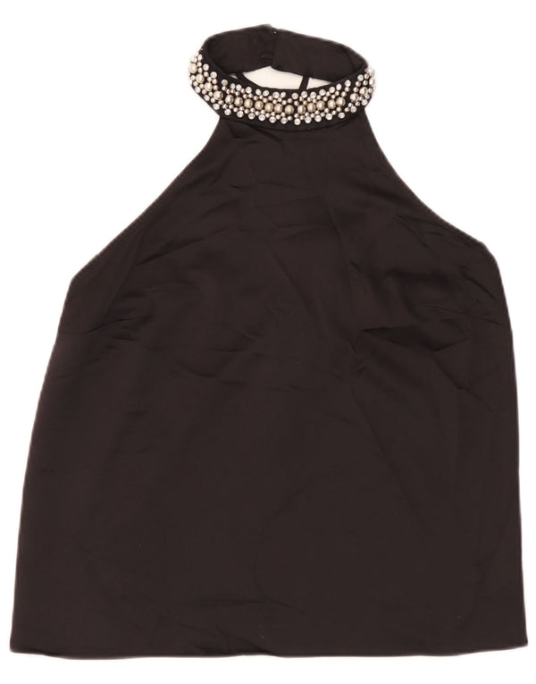Lipsy Womens Crop Halter Top UK 12 Medium Black Polyester