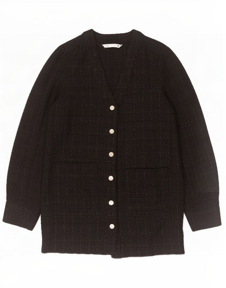 Giacca blazer a 6 bottoni da donna Zara UK 14 poliestere medio nero a quadri