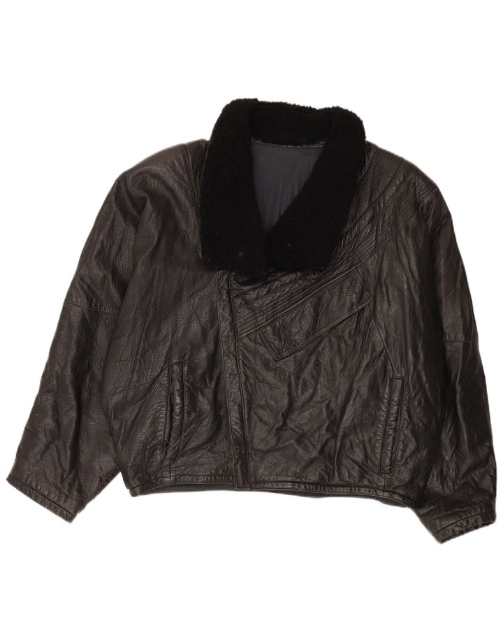 Giacca in pelle oversize da uomo vintage IT 52 XL Nera