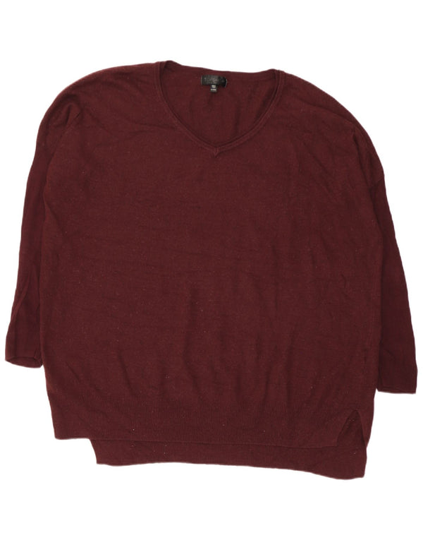 Topshop Maglione da donna con scollo a V maniche a 3/4 UK 10 Piccolo Borgogna