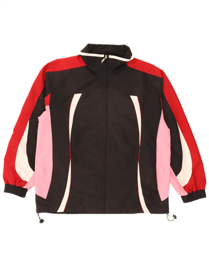 Giacca da ginnastica vintage da uomo piccola in poliestere color block nero