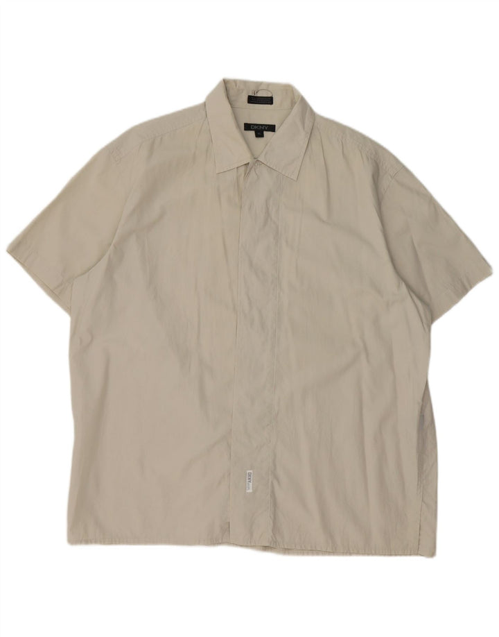 Camicia Dkny da uomo a maniche corte XL in cotone beige