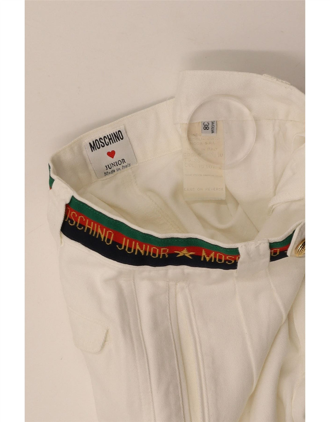 Pantaloni da abito con pedge grafico MOSCHINO per ragazzi 9-10 anni W24 L25 cotone bianco