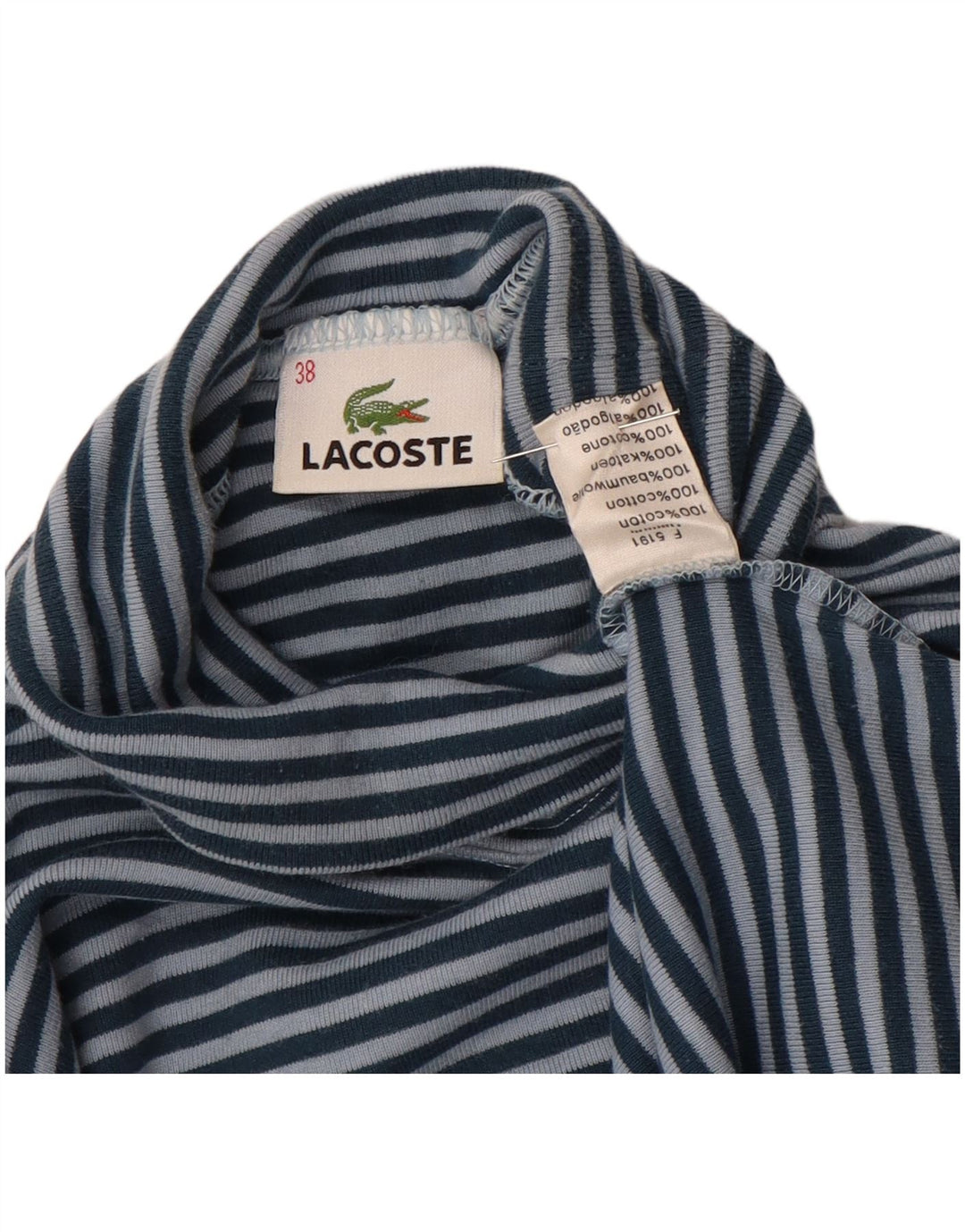 LACOSTE Top da donna manica lunga taglia 38 cotone a righe blu medio
