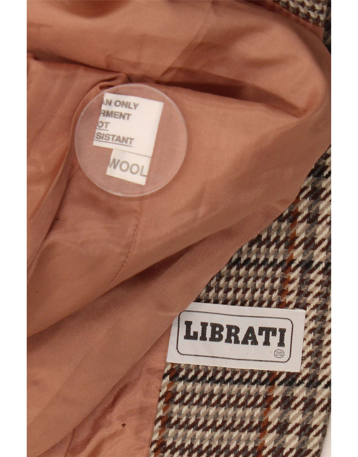 Giacca blazer vintage da donna a 1 bottone UK 20 2XL lana a quadri marrone