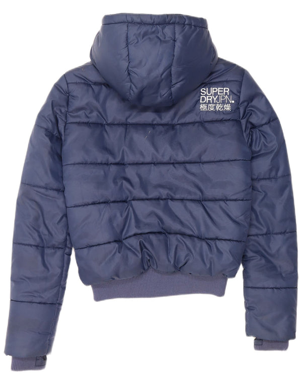 Giacca imbottita con cappuccio da donna Superdry UK 10 Small poliestere blu navy