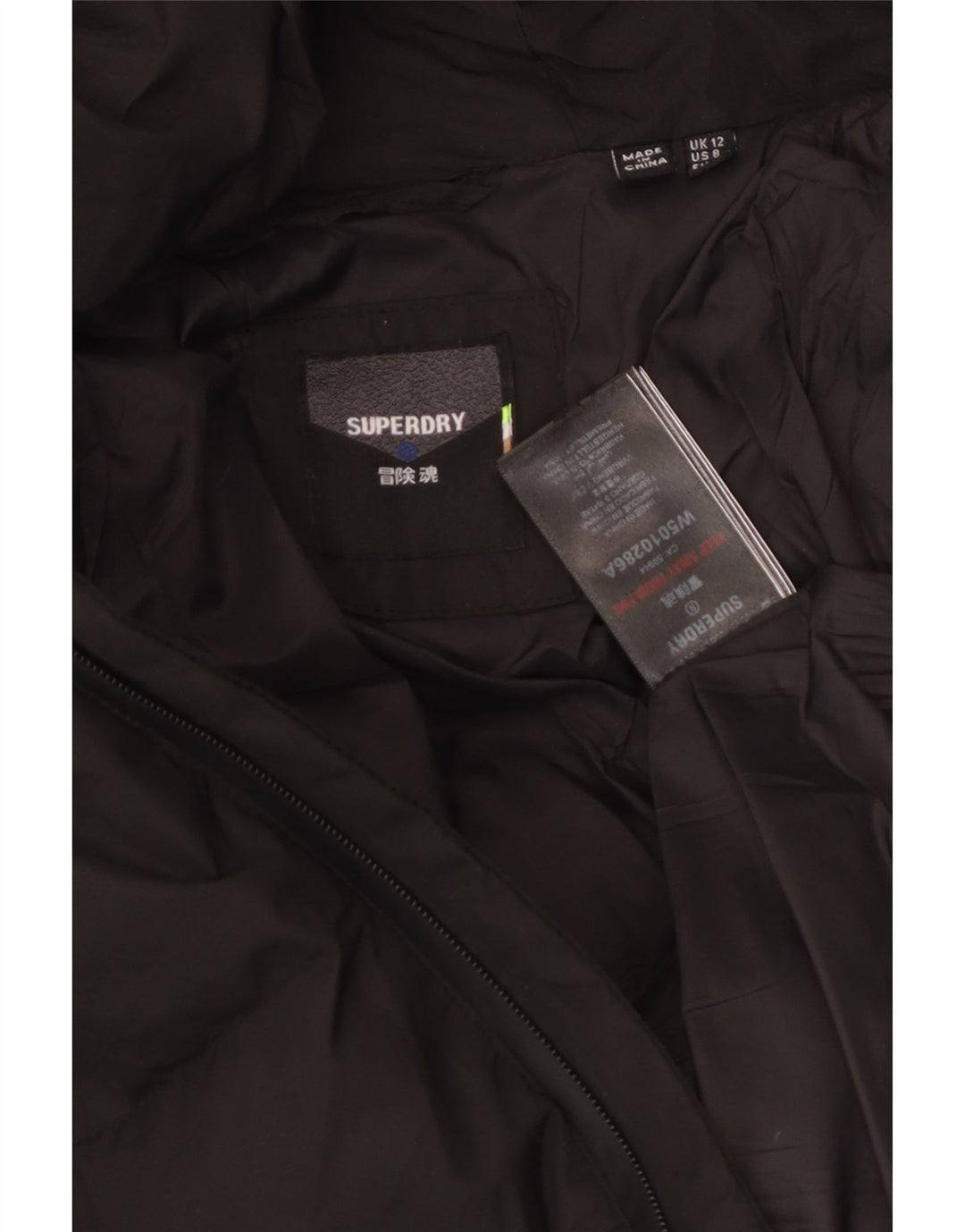 Giacca imbottita con cappuccio corta da donna SUPERDRY UK 12 poliestere nero medio