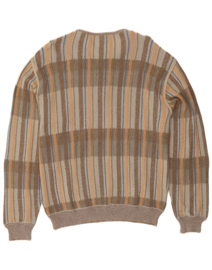 Maglione vintage da uomo con collo a bottoni IT 54 XL in cotone a quadri grigio