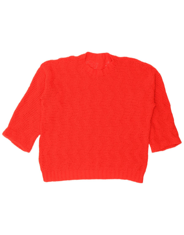 Maglione maglione girocollo con maniche a 3/4 vintage da donna UK 14 grande rosso