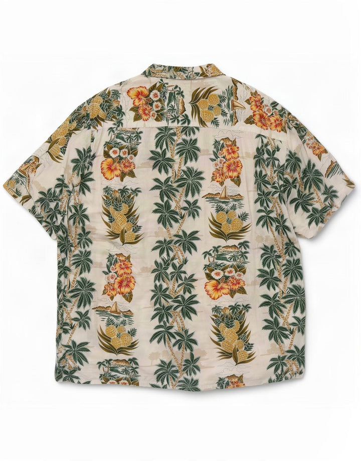 Camicia vintage da uomo a maniche corte grande floreale bianco