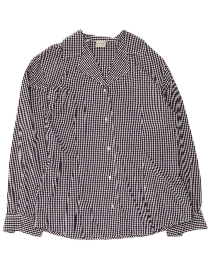 Camicia Donna Benetton IT 44 Cotone Vichy Blu Navy Medio