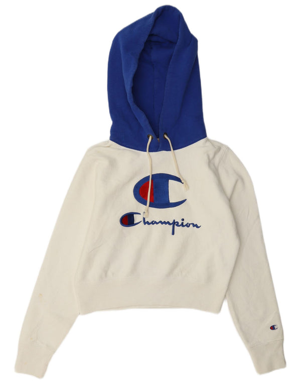 Felpa con cappuccio grafica corta da donna Champion UK 14 Medium White Colourblock