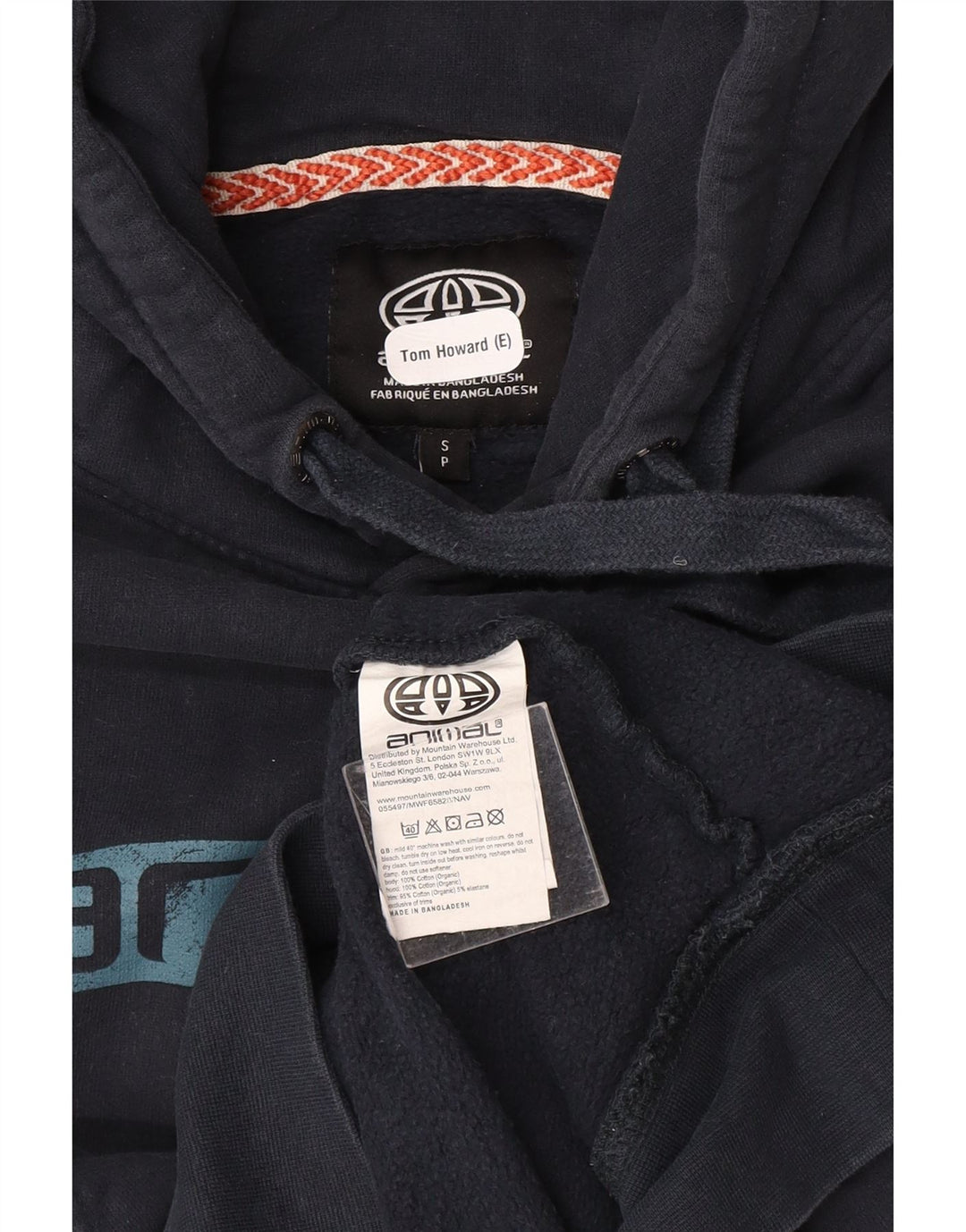 Felpa con cappuccio grafica da uomo con animali, piccola, in cotone blu navy