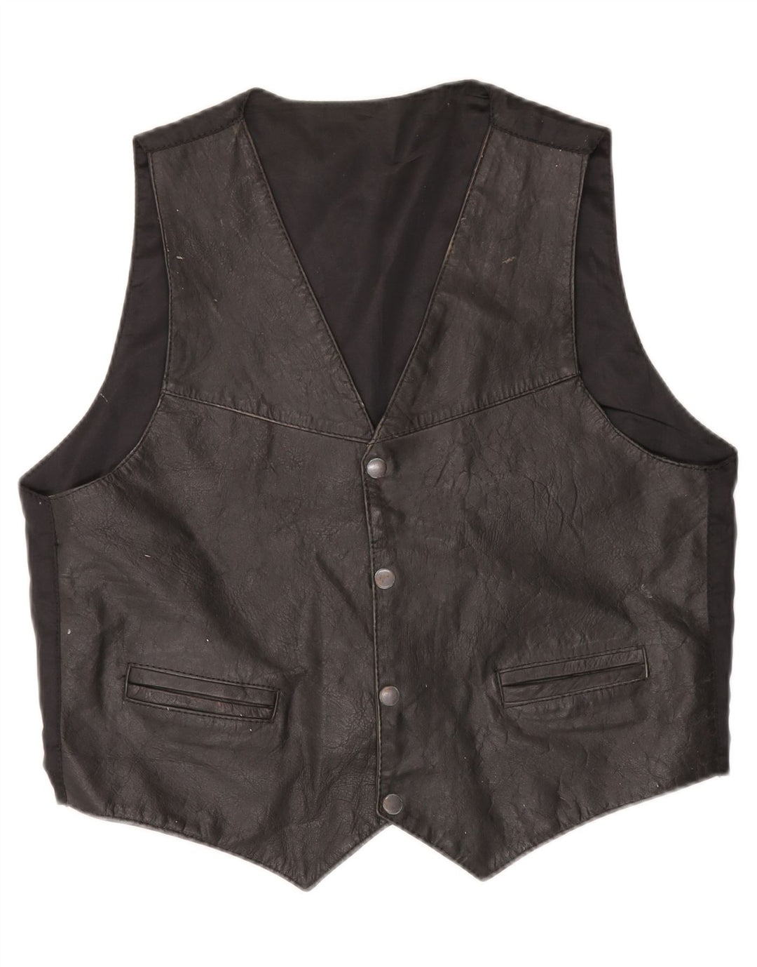 Gilet in pelle vintage da uomo grande nero