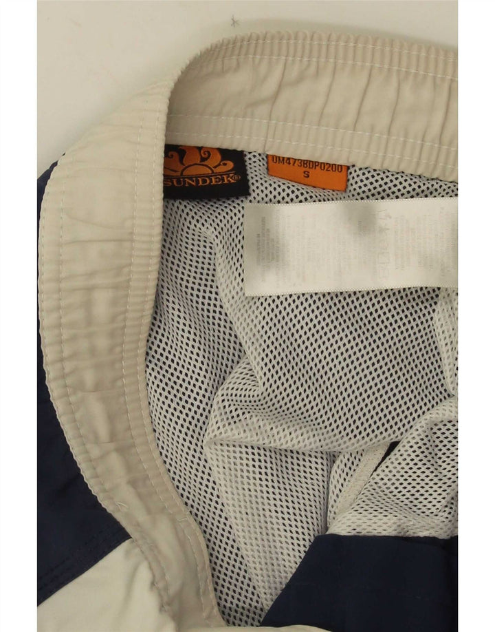 Pantaloncini da bagno grafici da uomo Sundek piccoli in poliestere color block blu navy